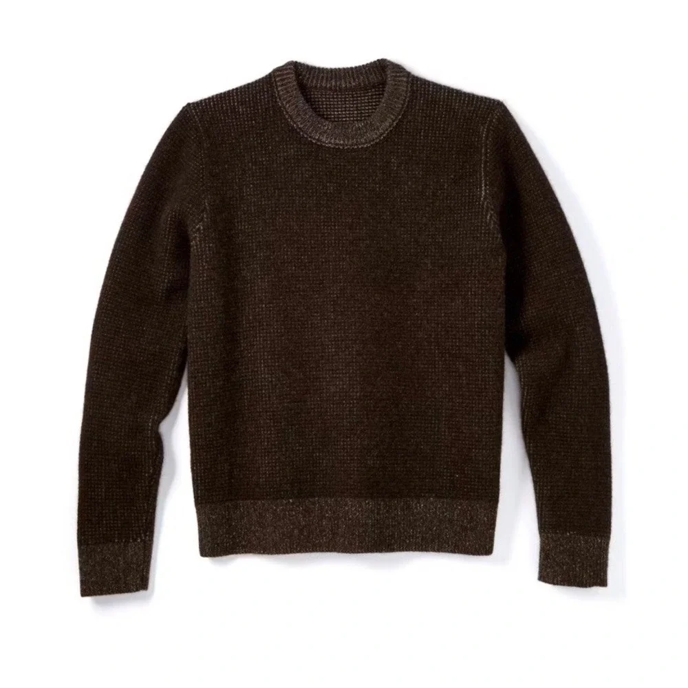 Flint And Tinder Reversible Yak Herringbone Sweater Wool Brown Toffee Size Med